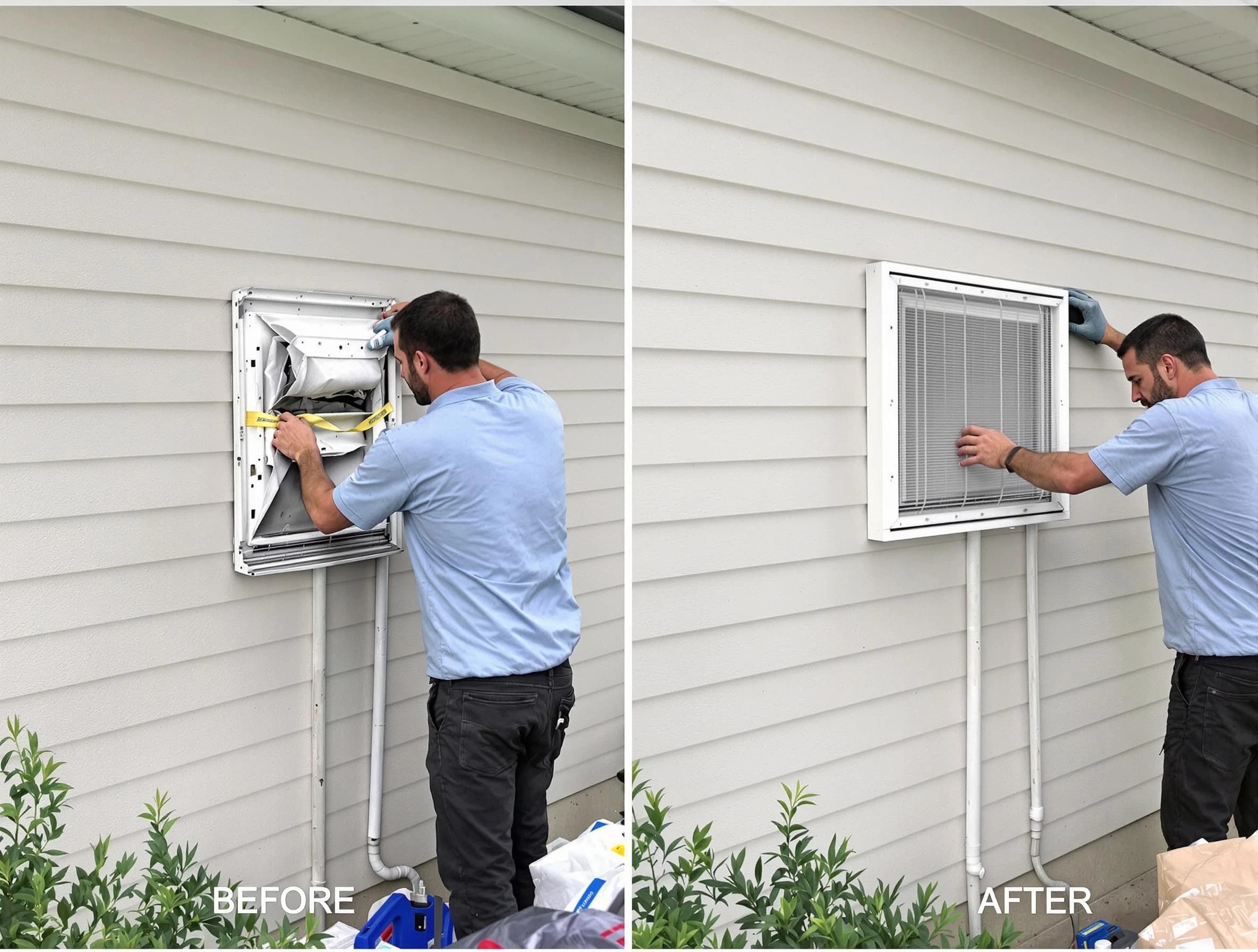 Franklin Dryer Vent Cleaning technician installing high-quality dryer vent cover at a residential property in Franklin
