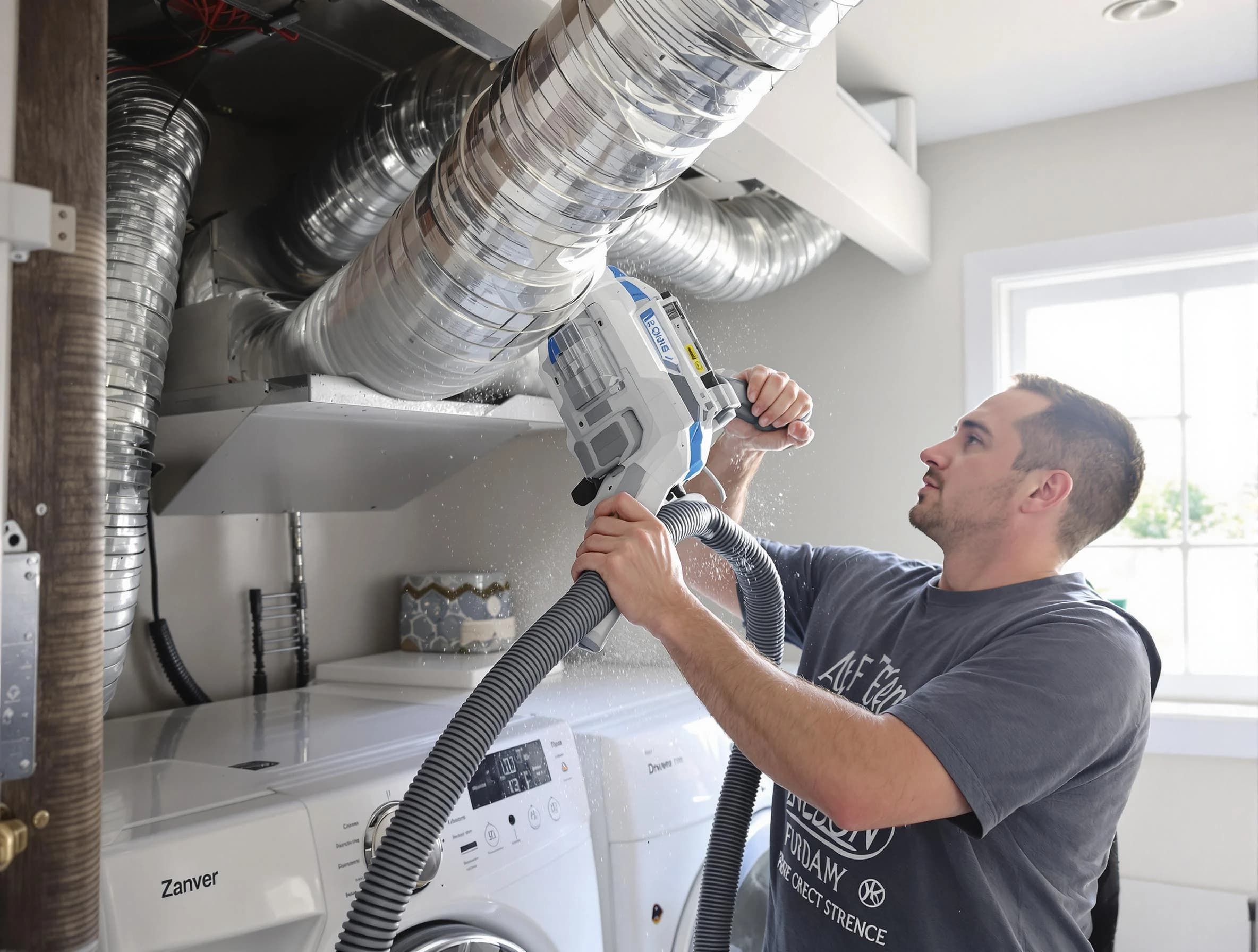 Franklin Dryer Vent Cleaning specialist cleaning deep within a dryer vent duct system in Franklin